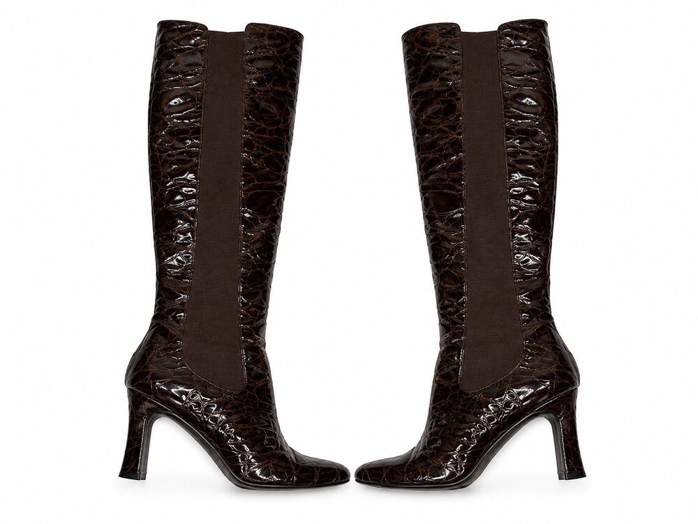 Stuart Weitzman Brown Croc Embossed Patent Leather Knee High Boots Women’s 7.5B
